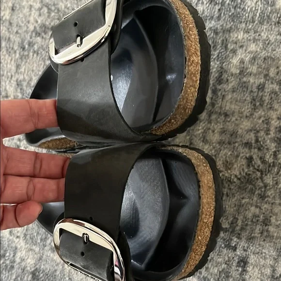 Birkenstock Dark Gray Sandals with Silver Buckle - Picture 3 of 5